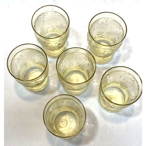 6 Federal Glass NORMANDIE "Bouquet and Lattice" Amber Flat Water Tumbler - Picture 4 of 6